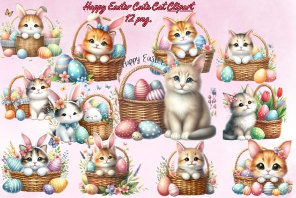 Download Happy Easter Cute Cat Bunny Clipart - Bunny clipart Collection